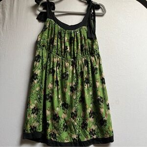 Ja'oux_ 100% Silk Abstract Floral Tie Strap Babydoll Mini Dress Size S